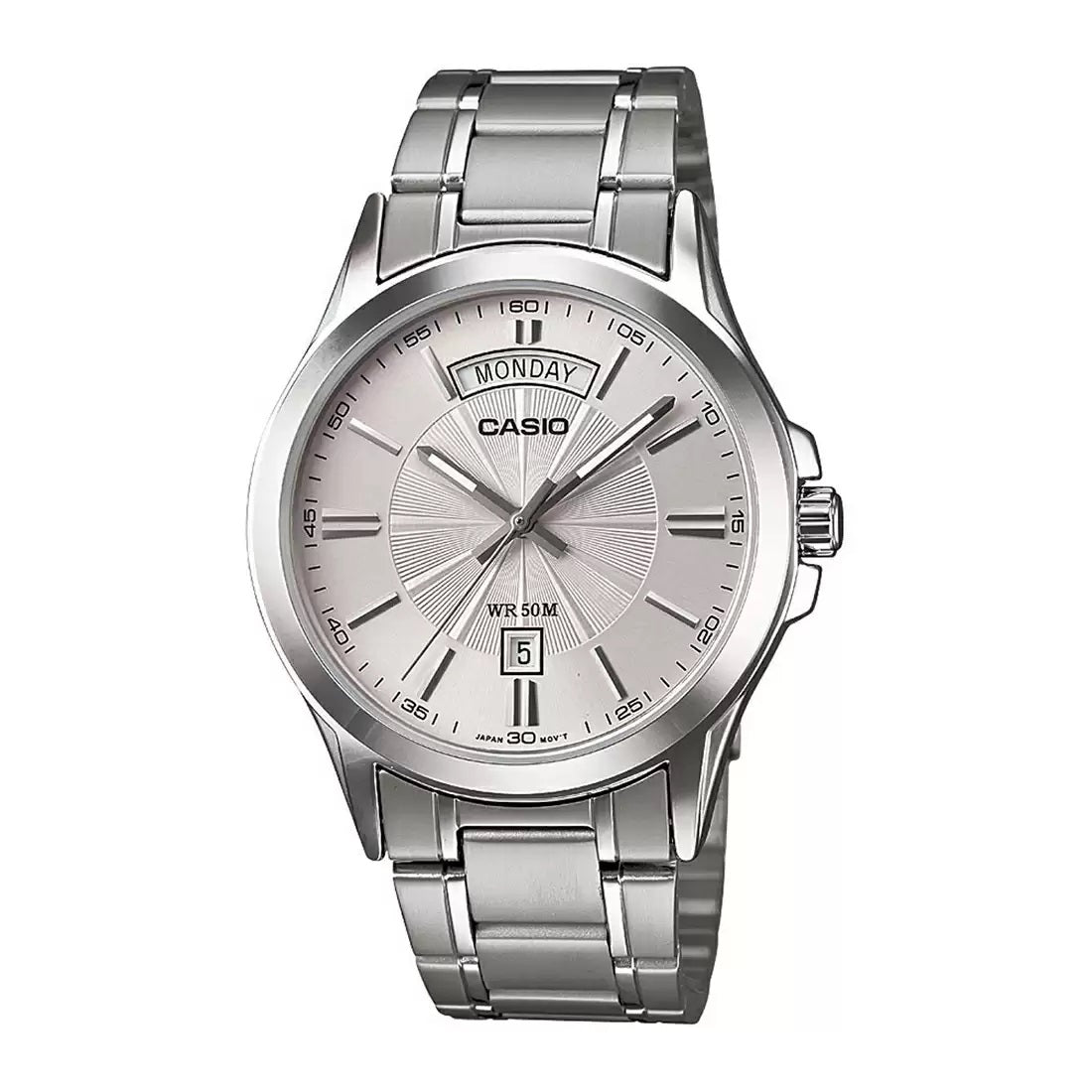 Casio Enticer MTP-1381D-7AVDF Day Date Silver Chain Men’s Watch