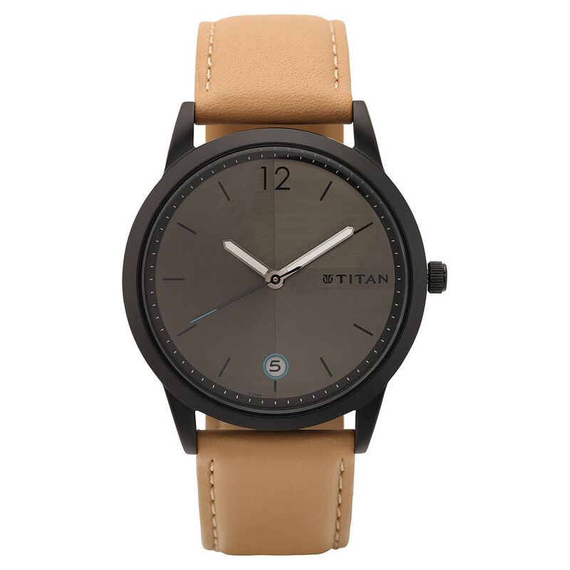 Titan 1806NL01 Men's Analog Leather Strap Watch – Classic Quartz Wrist Watch