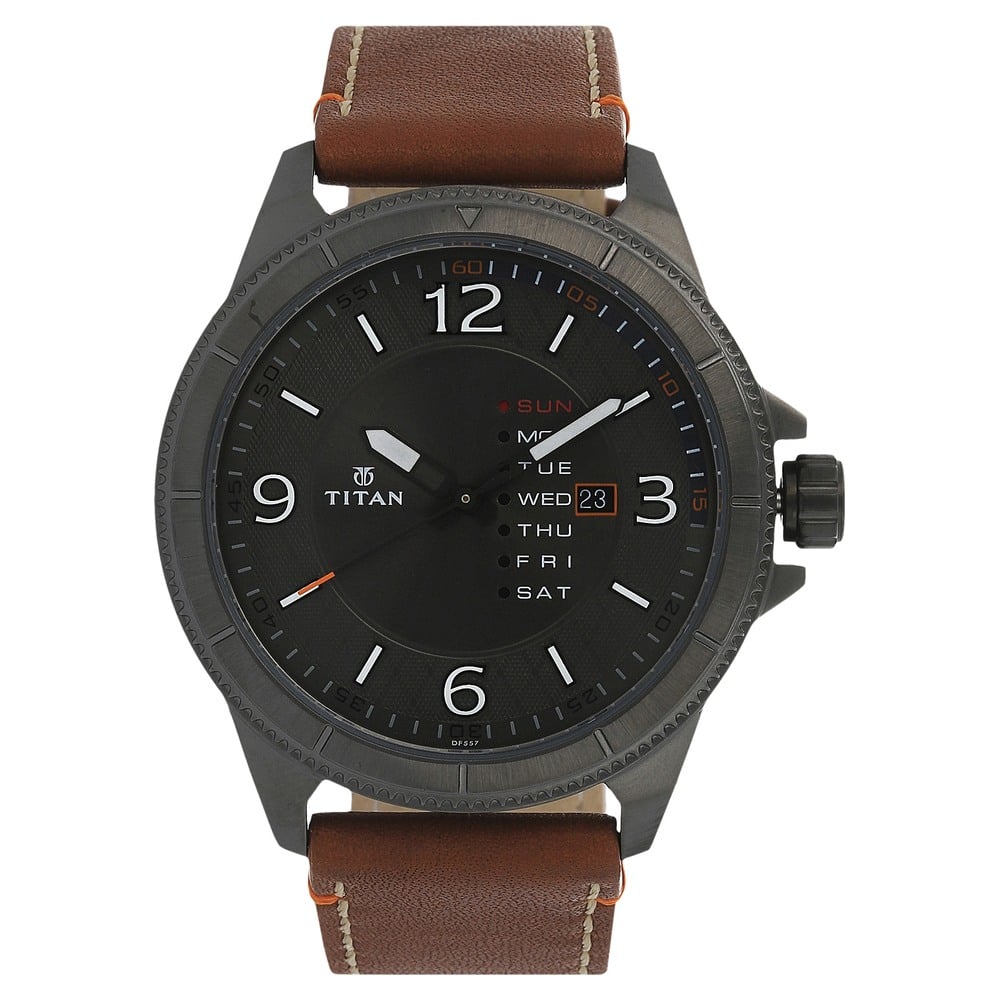 Titan NR1701QL01 Analog with Day and Date Anthracite Dial Leather Strap watch for Men