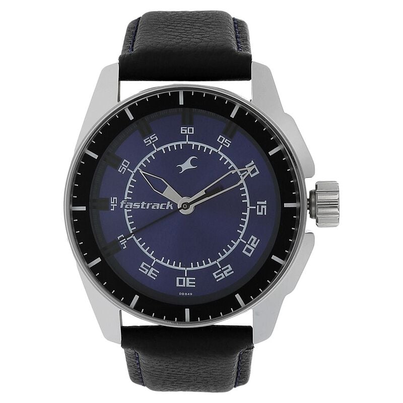Fastrack 3089SL01 Quartz Analog Purple Dial Leather Strap Watch for Guys