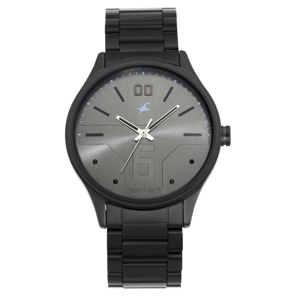 Fastrack 3247NM02 Bare Basics Quartz Analog Grey Dial Stainless Steel Strap Watch for Guys