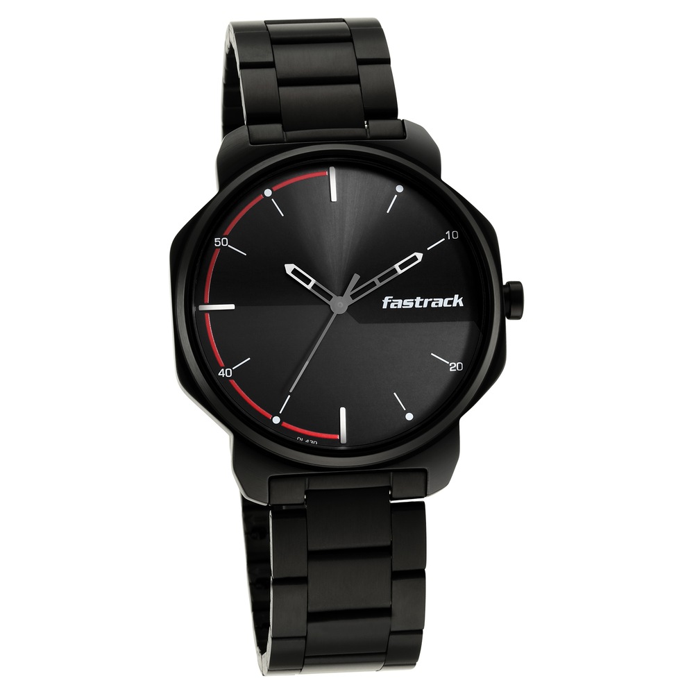 Fastrack 3254NM01 Stunners Quartz Analog Black Dial Metal Strap Watch for Guys