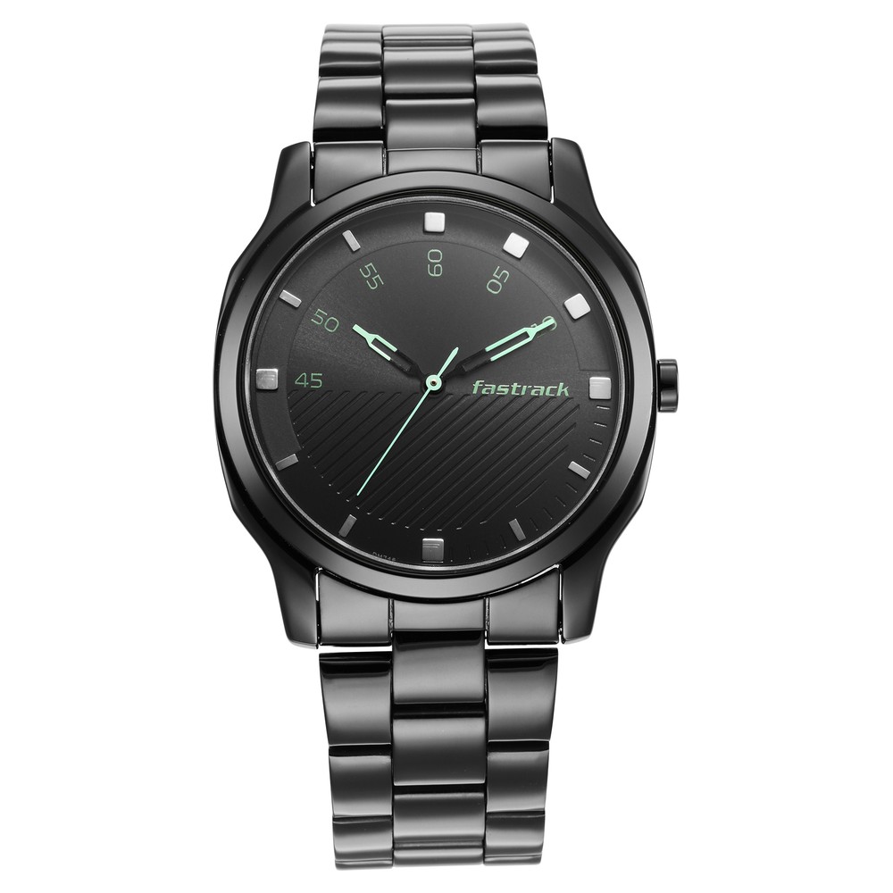 Fastrack 3255NM02 Stunners Quartz Analog Black Dial Stainless Steel Strap Watch for Guys