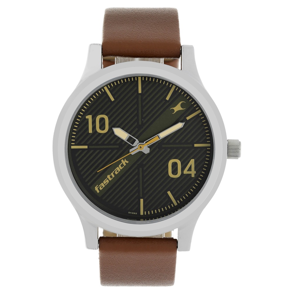Fastrack 38051SL02 Quartz Analog Black Dial Leather Strap Watch for Guys