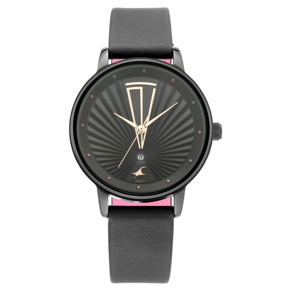 Fastrack 6206NL02 Ruffles Quartz Analog with Date Black Dial Leather Strap Watch
