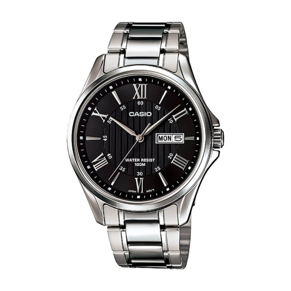 Casio MTP-1384D-1AVDF Men's Day-Date Black Dial Watch – Stainless Steel